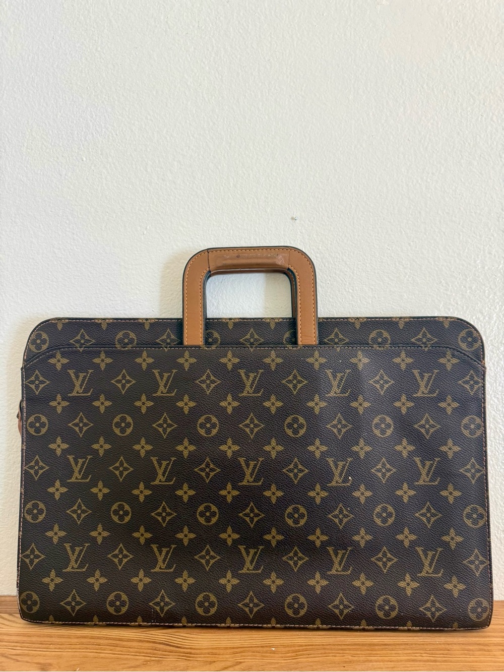 Pre 1980’s Vintage Louis Vuitton Monogram Briefcase with Tan Handle